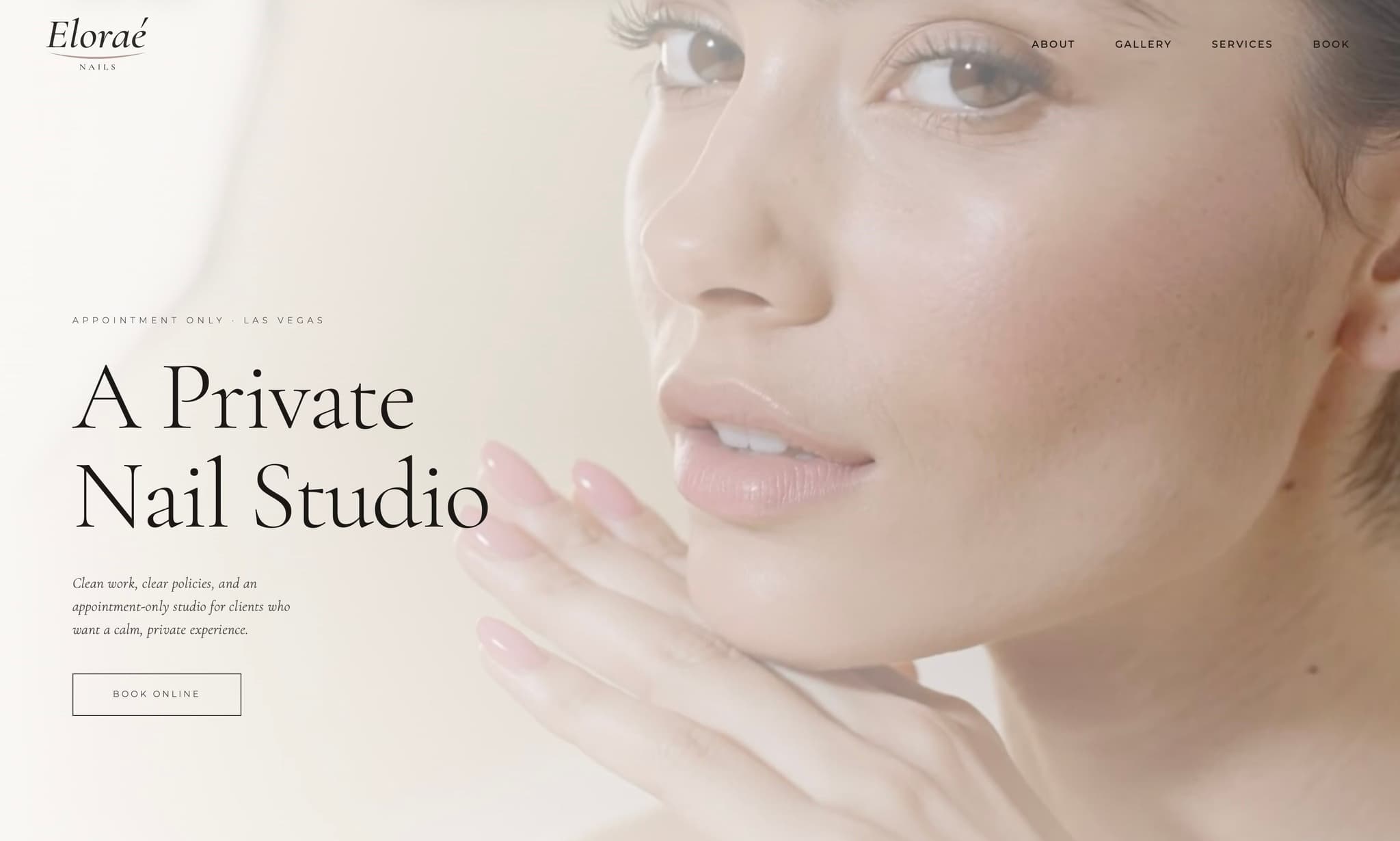 Eloraé Nails website — private luxury nail studio Las Vegas built by Vizantir, desktop and mobile view