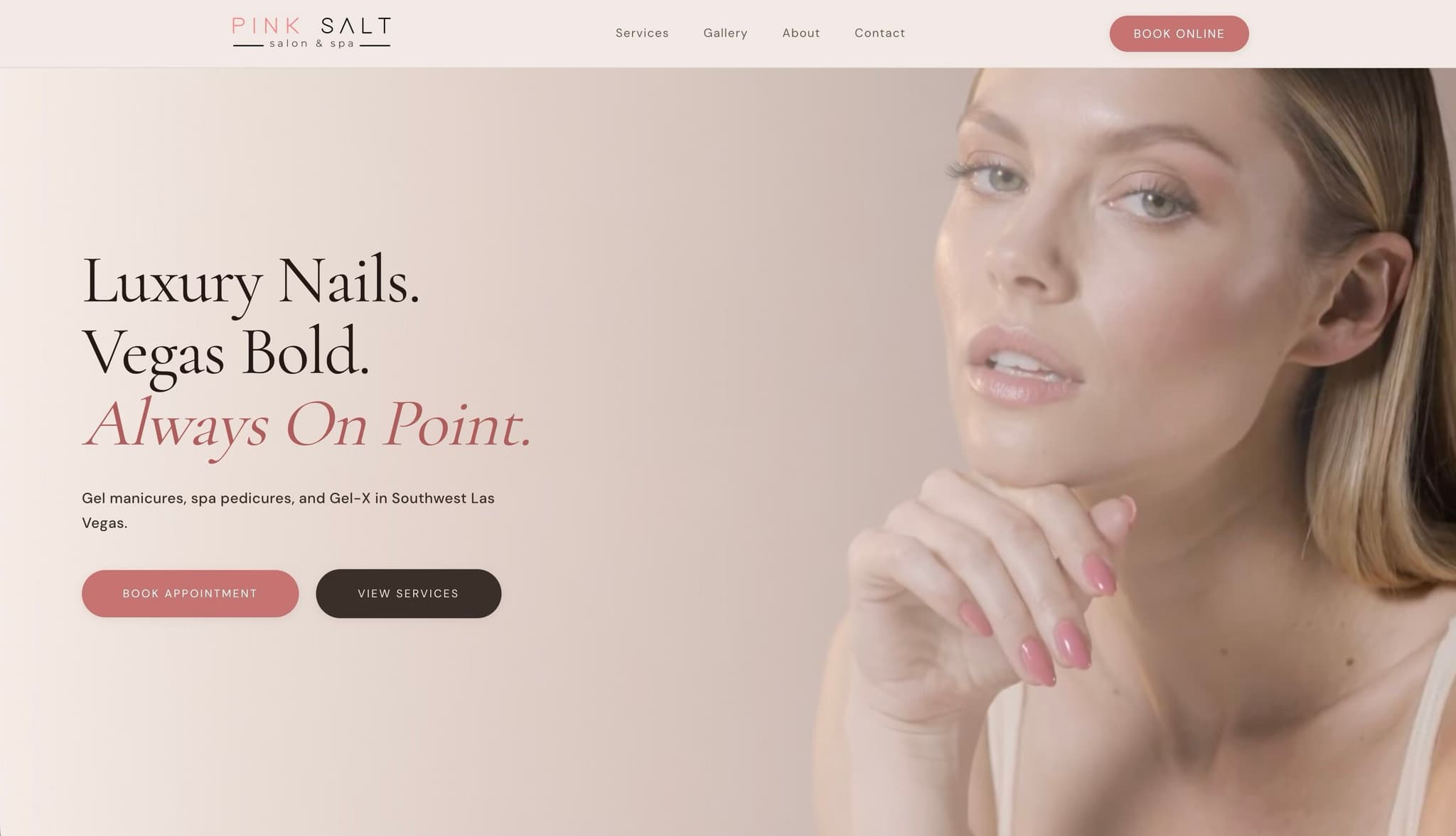 Pink Salt Salon & Spa website — luxury nail salon Las Vegas built by Vizantir, desktop and mobile view